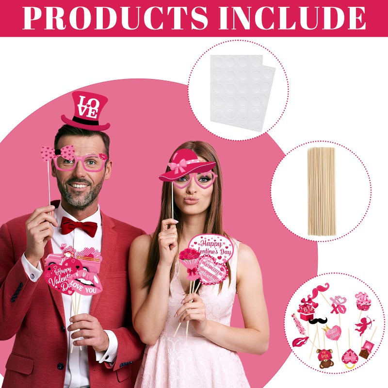 ILUIGGW Valentines Photo Props, 42Pcs Pink Valentines Day Decorations Includes Love Banner and Cupid XOXO Heart Photo Booth Props, Valentine's Day Photo Props for Wedding Anniversary Engagements - Image 4