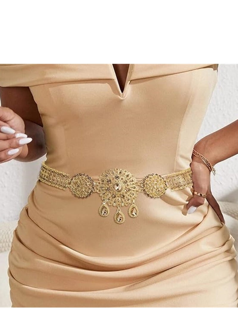 SYOSI - Waist Chains, Gold Rhinestone Pendant Waist Chains Belts, Crystal Water Drop Boho Belly Chain Belt, Flower Prom Waist Charm, Jewelry Accessories for Women and Girls, 1 Pcs - Image 1