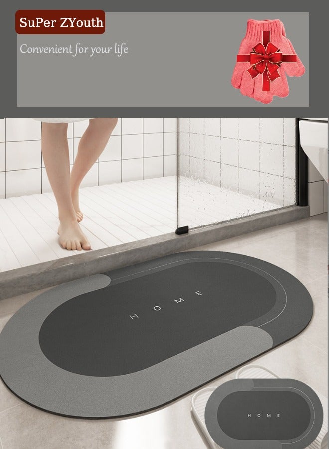 Super ZYouth Diatom Round Floor Mat with Free Shower Gloves, Non-Slip Bathroom Floor Mat, Quick-Drying and Easy-to-Clean Door Rug Mat, Super Absorbent Shower Carpet, Bathroom/Toilet/Kitchen/Entrance/Tub  50x80cm - Image 1