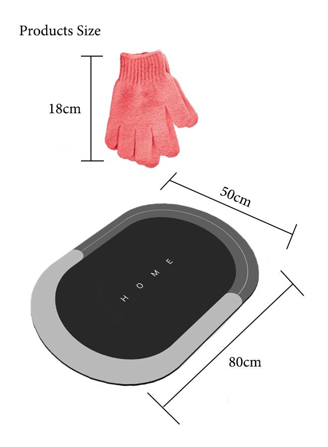 Super ZYouth Diatom Round Floor Mat with Free Shower Gloves, Non-Slip Bathroom Floor Mat, Quick-Drying and Easy-to-Clean Door Rug Mat, Super Absorbent Shower Carpet, Bathroom/Toilet/Kitchen/Entrance/Tub  50x80cm - Image 2