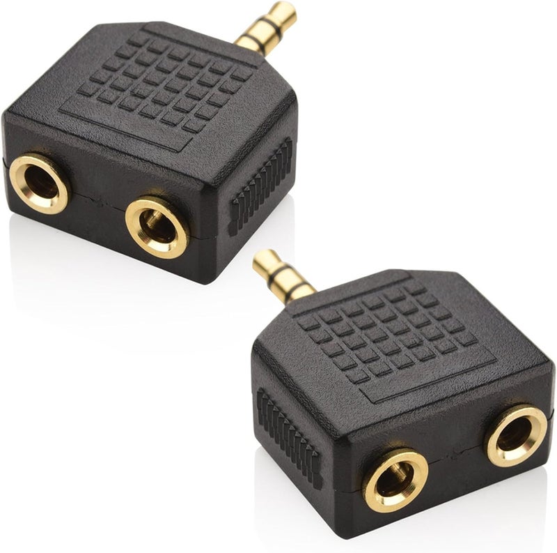 Mobi Lock 3.5mm Headphone Y Splitter (Pack of 2)| 1 Male to 2 Female Audio Jacks | Allows Two People to Listen to 1 Sound Source Media Players and Other Audio Devices with a 3.5 mm Port - Image 1