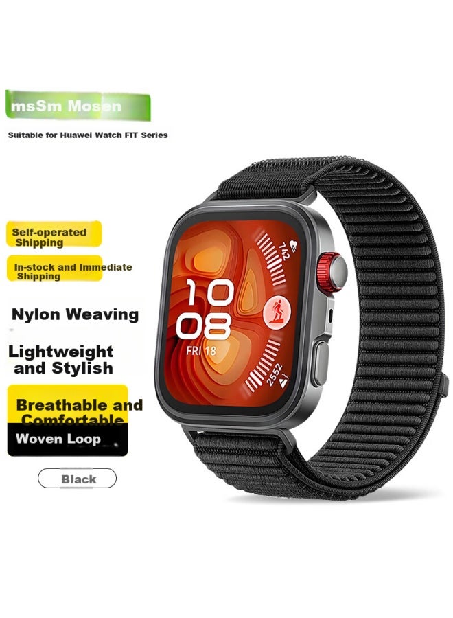Mssm Suitable For Huawei Watch Fit Series Strap, Woven Nylon Watch Fit 4pro/4/3 Strap, Breathable For Summer - Black - Image 1