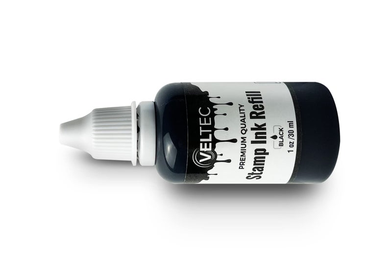 Veltec Self-Inking Stamp Refill Ink, Squeeze Bottle – 1 oz. (Black) - Image 2