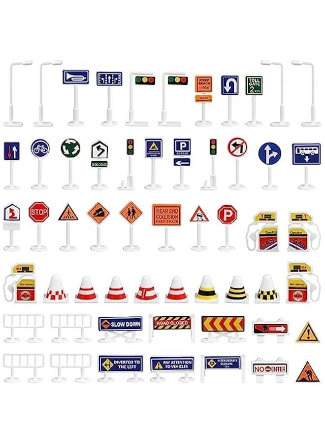 إسكدنيا NUOBESTY 56 Pcs Barricade Toys Road Tape Traffic Light Toy Car Garage Traffic Road Toy Traffic Signs Cars Micro Toys Road Construction Traffic Signs Props Miniature Plastic Child - Image 1