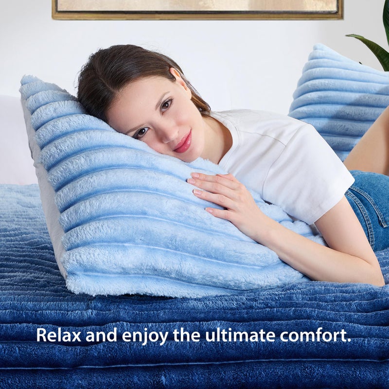 Regency Heights Cuddly Ribbed Fluffy Comforter Set Queen Size, Super Soft Plush Fleece Bedding Set, Warm Fuzzy Comforter with Matching Shams, All-Season Cozy 3-Piece Bed Set, Blue Ombre - Image 4