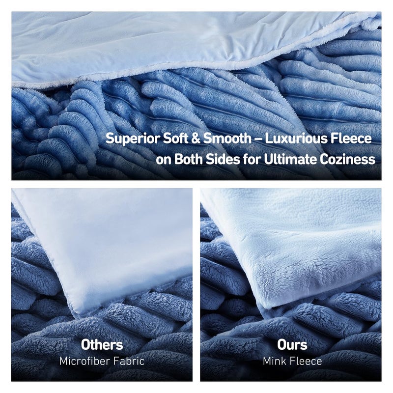 Regency Heights Cuddly Ribbed Fluffy Comforter Set Queen Size, Super Soft Plush Fleece Bedding Set, Warm Fuzzy Comforter with Matching Shams, All-Season Cozy 3-Piece Bed Set, Blue Ombre - Image 5