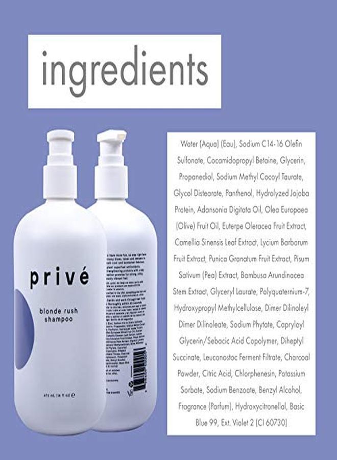 PRIVE Privé Blonde Rush Shampoo Purple Shampoo For Blonde Hair No Yellow, Brass Off, Damage Repair, For Natural Highlighted Bleached Blondes Smoothing Toning Blue Shampoo For Brassy Hair (16 Oz)  - Image 2