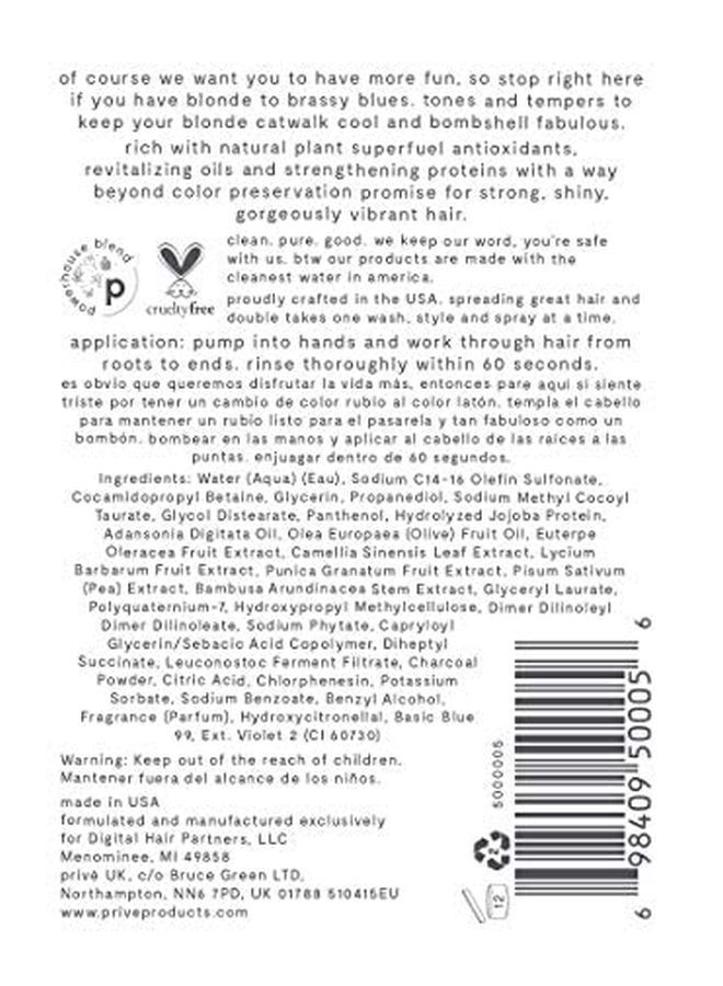 PRIVE Privé Blonde Rush Shampoo Purple Shampoo For Blonde Hair No Yellow, Brass Off, Damage Repair, For Natural Highlighted Bleached Blondes Smoothing Toning Blue Shampoo For Brassy Hair (16 Oz)  - Image 5