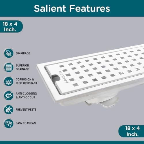 ARQUIN ARQUIN Bathroom Floor Drainer 18x4 Inch Shower Drain Channel 304 Grade Stainless Steel Bathroom Floor Drainer Water Drain Channel for Bathroom with Cockroach Trap (1mm Thickness) - Image 2