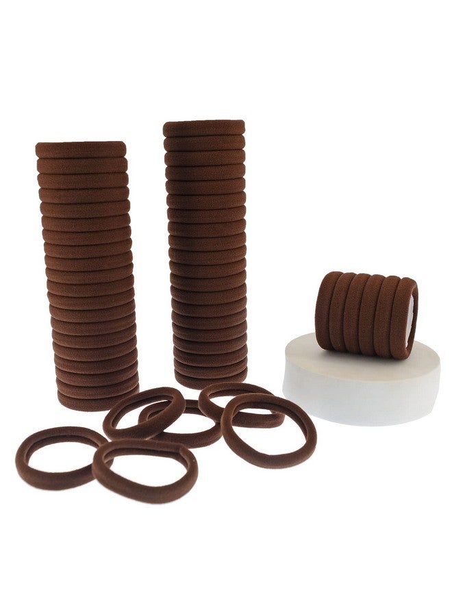 PIDOUDOU 50 Pcs Thick Hair Ties Seamless Hair Bands Ponytail Holder Soft No Break Hair Bands for Women (Brown) - Image 1