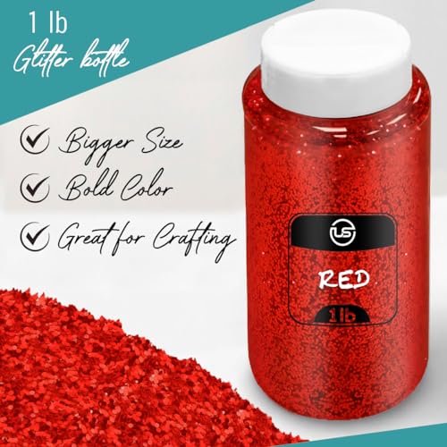 Ultimate Stationery Red Glitter Bulk, Fine Glitter for Crafts, Resin and Scrapbooking – 1 LB/16OZ Shaker Bottles Great for Tumblers and Crafts - Image 3