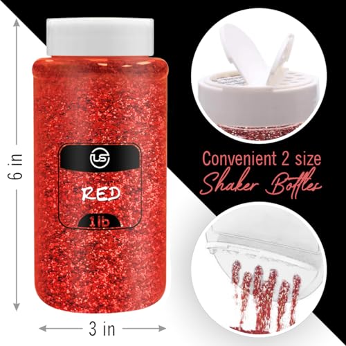 Ultimate Stationery Red Glitter Bulk, Fine Glitter for Crafts, Resin and Scrapbooking – 1 LB/16OZ Shaker Bottles Great for Tumblers and Crafts - Image 2