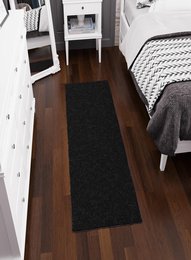 Ottomanson 2' x 6' Shaggy Runner Rug - Plush & Cozy Non-Slip Carpet for Bedroom, Living Room, Bathroom & Entryway - Durable & High-Traffic Friendly for Hallways & Dorms, Black - Image 1