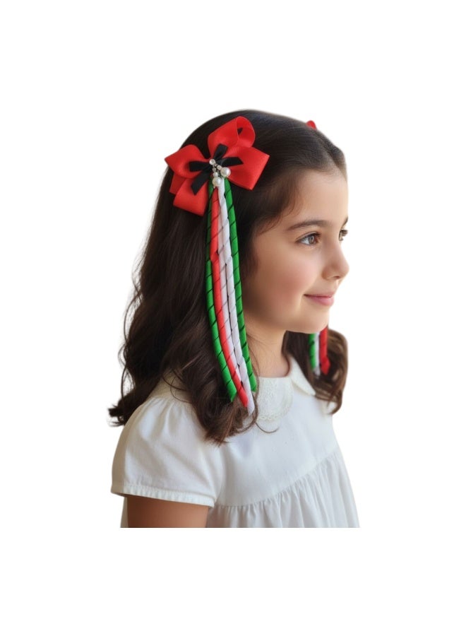 داديز أنجل إكسسوارات الشعر بمناسبة اليوم الوطني لدولة الإمارات العربية المتحدة، مشابك شعر على شكل فيونكة للبنات، قطعتين، أحمر، أخضر، أبيض، أسود، ألوان علم الإمارات. - Image 1