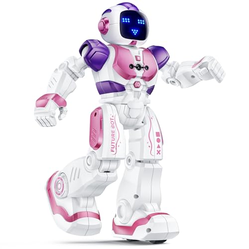 Ruko 6088 Dancing Robot for Girls with APP Control Remote Control Gesture Sensing Control Interactive LED Faces QA Games Rechargeable Programmable Robot Toys for 3 4 5 6 Years Kids Pink Purple - Image 1