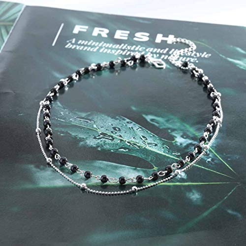 Yalice Beaded Choker Necklace Dainty Opal Birthstone Chokers Necklaces Jewelry for Women (Silver-Black) - Image 4