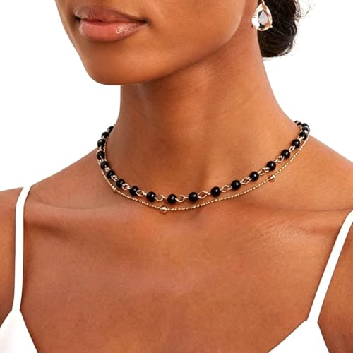 Yalice Beaded Choker Necklace Dainty Opal Birthstone Chokers Necklaces Jewelry for Women (Silver-Black) - Image 5