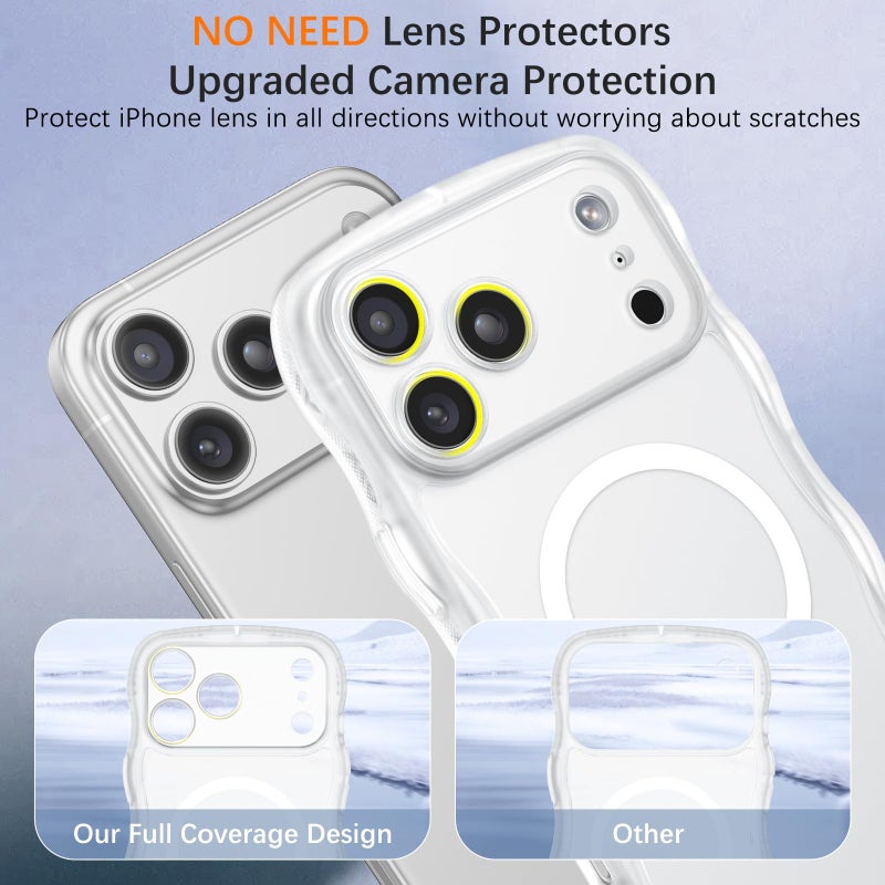 BENTOBEN Magnetic for iPhone 17 Pro Max Case, Cute Wavy [Full Camera Protection][Compatible with MagSafe] Matte Anti-Slip Bumper Women Girls Boys Protective Cover for 17 ProMax 6.9", Clear White - Image 4