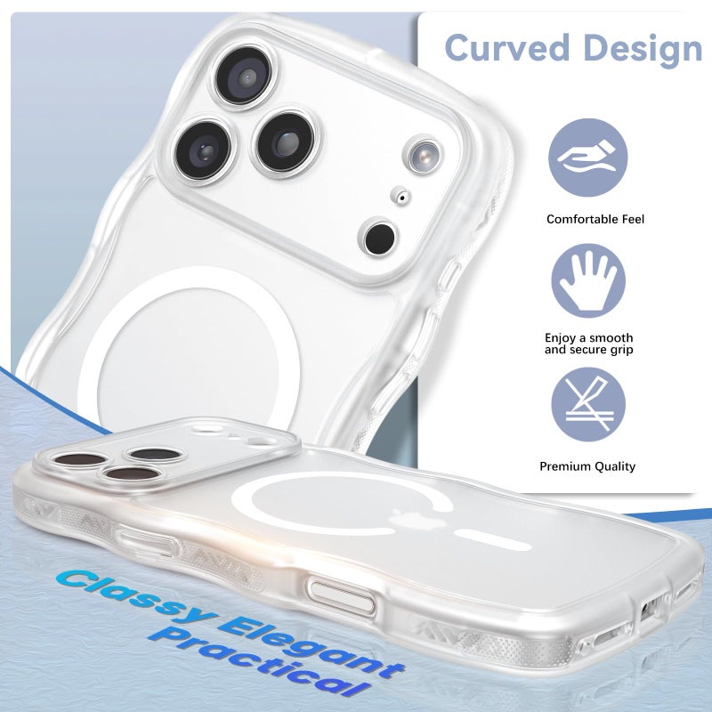 BENTOBEN Magnetic for iPhone 17 Pro Max Case, Cute Wavy [Full Camera Protection][Compatible with MagSafe] Matte Anti-Slip Bumper Women Girls Boys Protective Cover for 17 ProMax 6.9", Clear White - Image 2