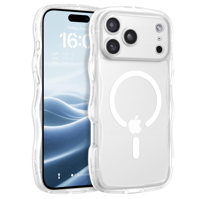 BENTOBEN Magnetic for iPhone 17 Pro Max Case, Cute Wavy [Full Camera Protection][Compatible with MagSafe] Matte Anti-Slip Bumper Women Girls Boys Protective Cover for 17 ProMax 6.9", Clear White - Image 1