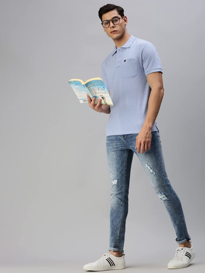 ONN Men's Blue Mist Half Sleeves Polo Collar T-Shirt with Pocket(Size : X-Large) - Image 5