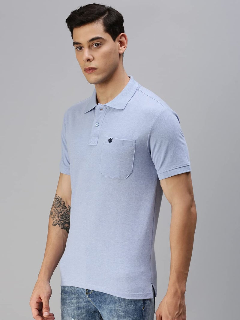 ONN Men's Blue Mist Half Sleeves Polo Collar T-Shirt with Pocket(Size : X-Large) - Image 3