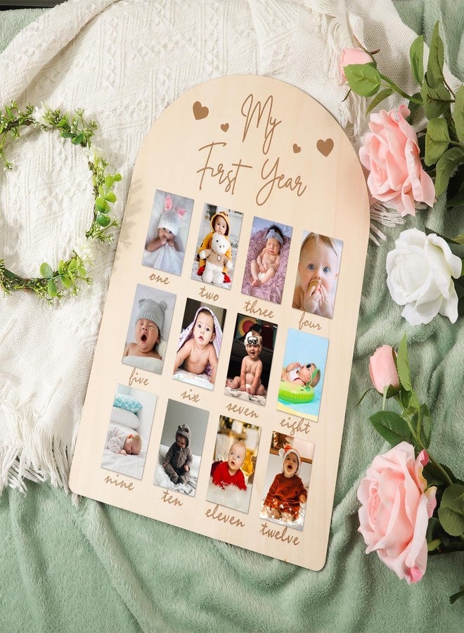 Curious Button My First Year Photo Display Wood Board, Picture Frame 12 Months Newborn Picture Frames Baby Photo Display for Baby Birthday Nursery Decorations - Image 3