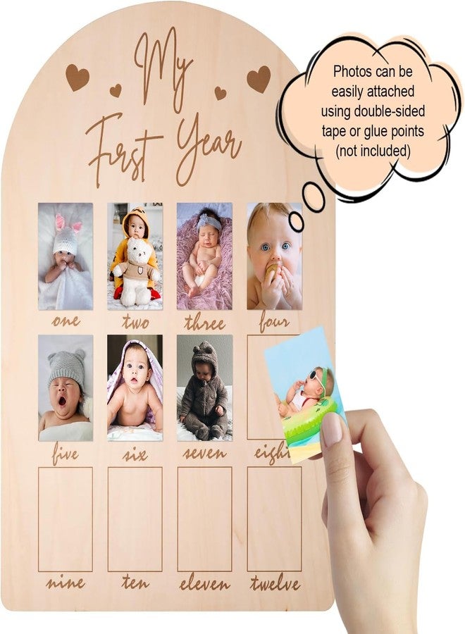 Curious Button My First Year Photo Display Wood Board, Picture Frame 12 Months Newborn Picture Frames Baby Photo Display for Baby Birthday Nursery Decorations - Image 2