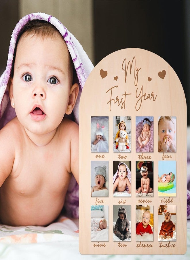 Curious Button My First Year Photo Display Wood Board, Picture Frame 12 Months Newborn Picture Frames Baby Photo Display for Baby Birthday Nursery Decorations - Image 5