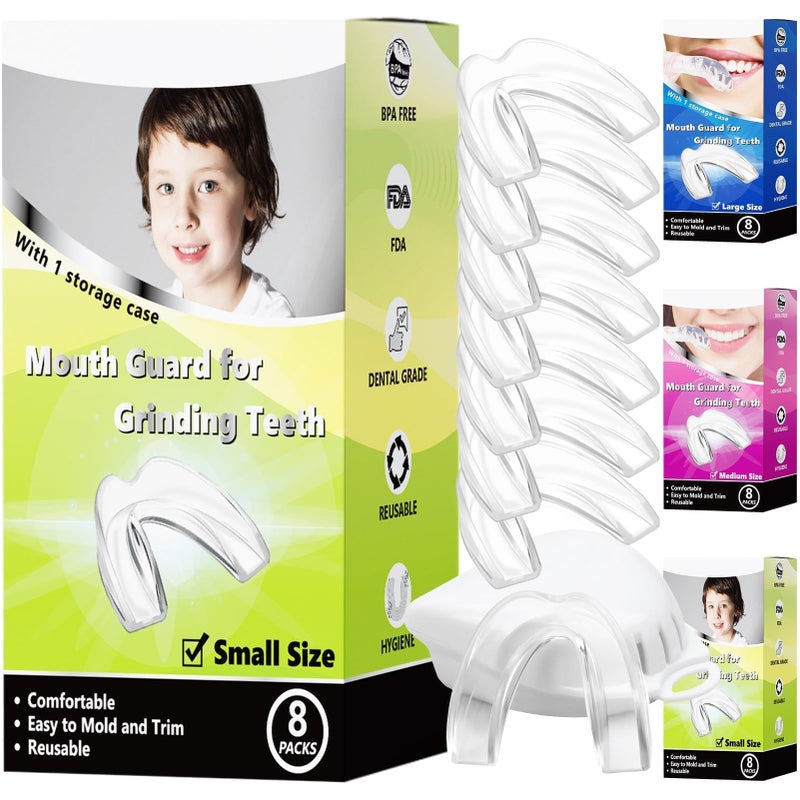 Mictaning Kids Mouthguard for Teeth Grinding Pack of 8 Moldable Kids Mouth Guards for Clenching Teeth Sport Athletic Whitening Tray