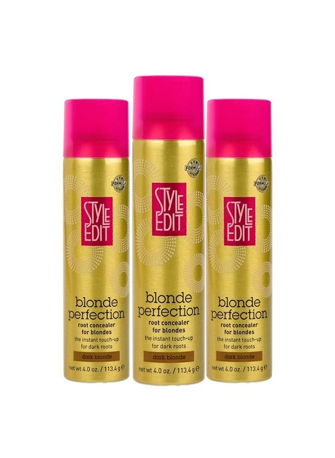 STYLE EDIT DARK BLONDE Root Concealer Touch Up Spray, Instantly Covers Greys And Dark Roots - Professional Salon Quality Blonde Perfection Grays Cover Up Hair Products for Women 4 Ounce (Pack of 3.) - Image 1