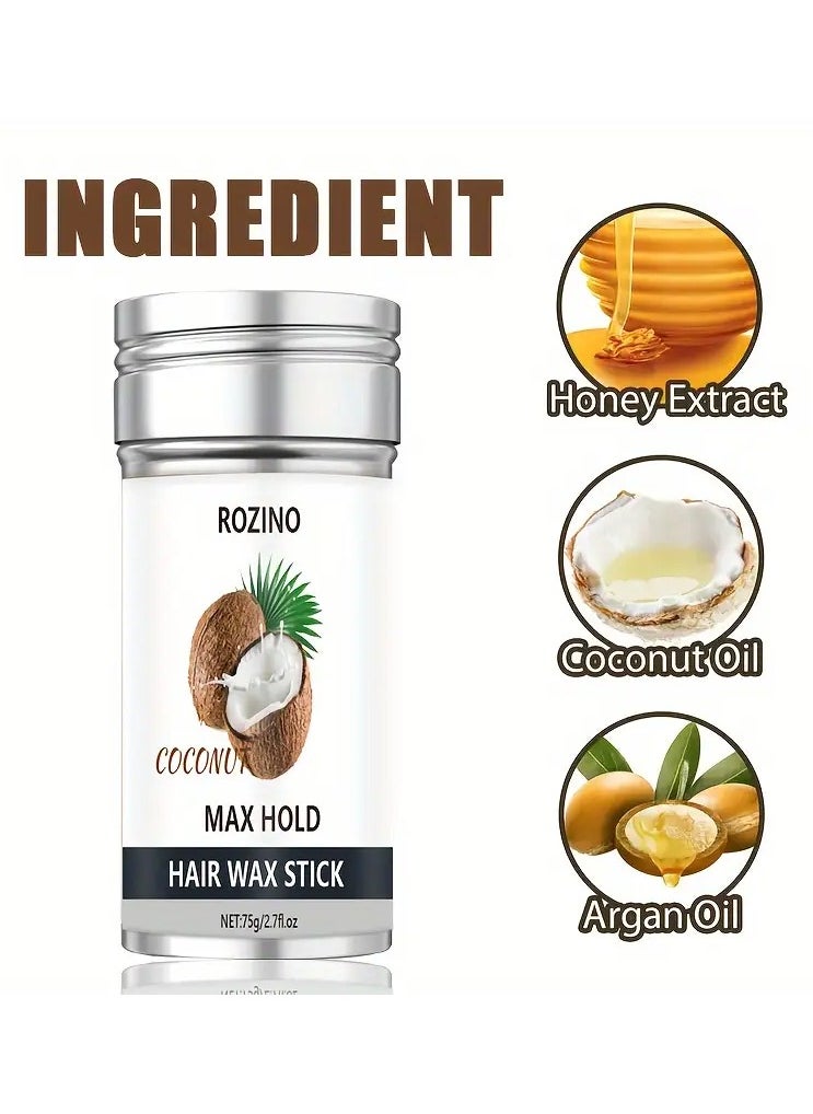 Rozino ROZINO Coconut Oil Hair Wax Stick, 75g - Non-Greasy, Refreshing Formula for All Hair Types, Moisturizing & Shaping  - Image 3
