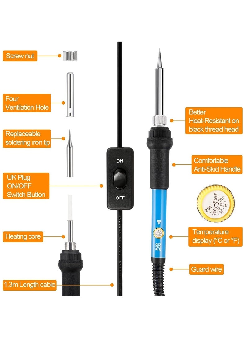 هالامين طقم مكواة لحام، 60 واط، مزود بأداة لحام قابلة لضبط درجة الحرارة مع 5 رؤوس لحام - Image 2