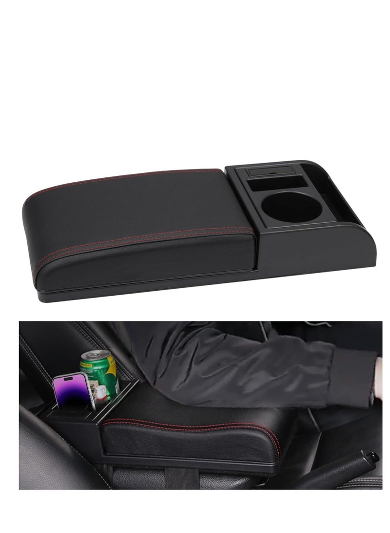 Soofam Adjustable Auto Center Console Armrest Pillow, Car Armrest Cushion with Storage Box Cup Holder, Universal Car Center Console Cover Car Armrest Storage Box for Most Vehicle (Size:15.7x6.3x2.4in) - Image 1