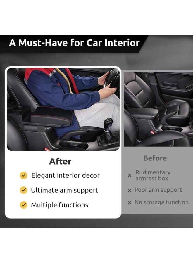 Soofam Adjustable Auto Center Console Armrest Pillow, Car Armrest Cushion with Storage Box Cup Holder, Universal Car Center Console Cover Car Armrest Storage Box for Most Vehicle (Size:15.7x6.3x2.4in) - Image 5