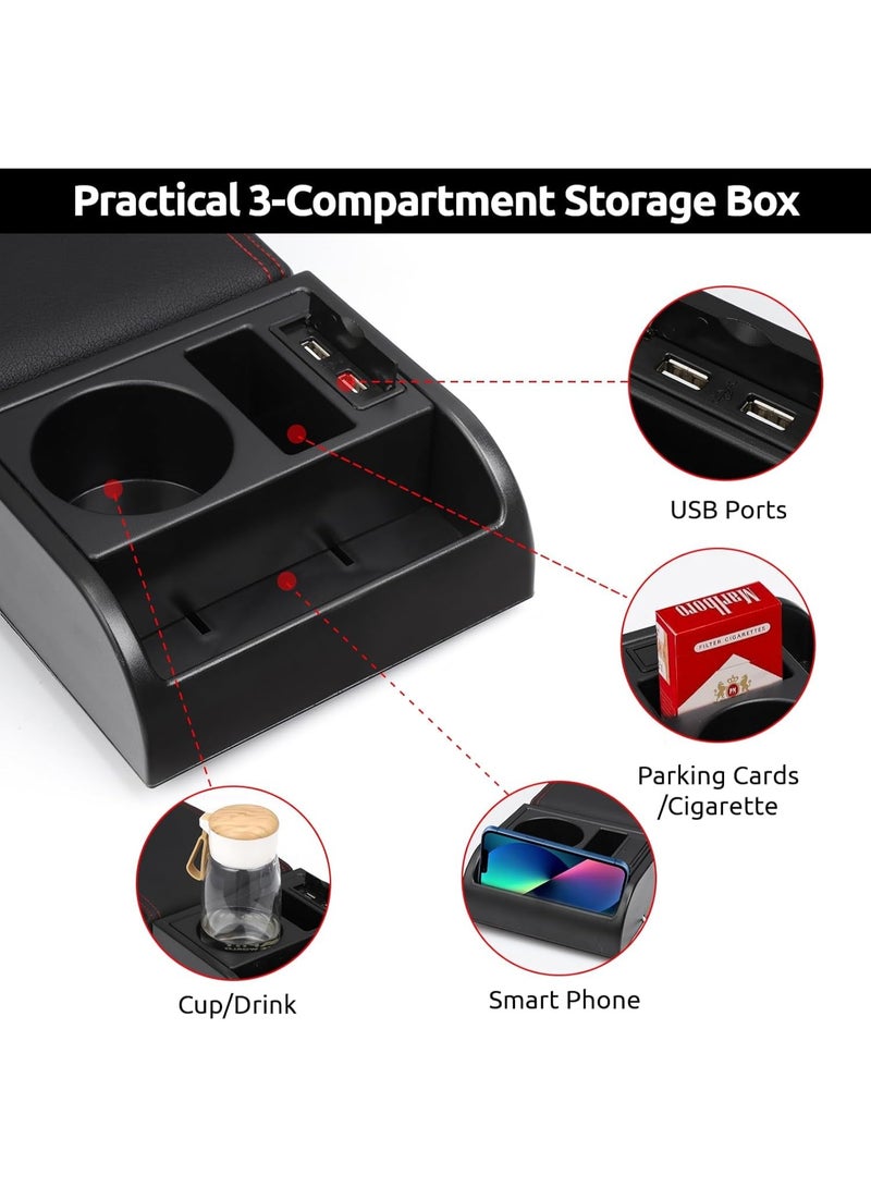 Soofam Adjustable Auto Center Console Armrest Pillow, Car Armrest Cushion with Storage Box Cup Holder, Universal Car Center Console Cover Car Armrest Storage Box for Most Vehicle (Size:15.7x6.3x2.4in) - Image 4