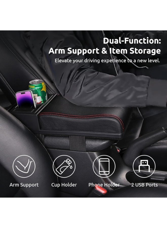 Soofam Adjustable Auto Center Console Armrest Pillow, Car Armrest Cushion with Storage Box Cup Holder, Universal Car Center Console Cover Car Armrest Storage Box for Most Vehicle (Size:15.7x6.3x2.4in) - Image 2