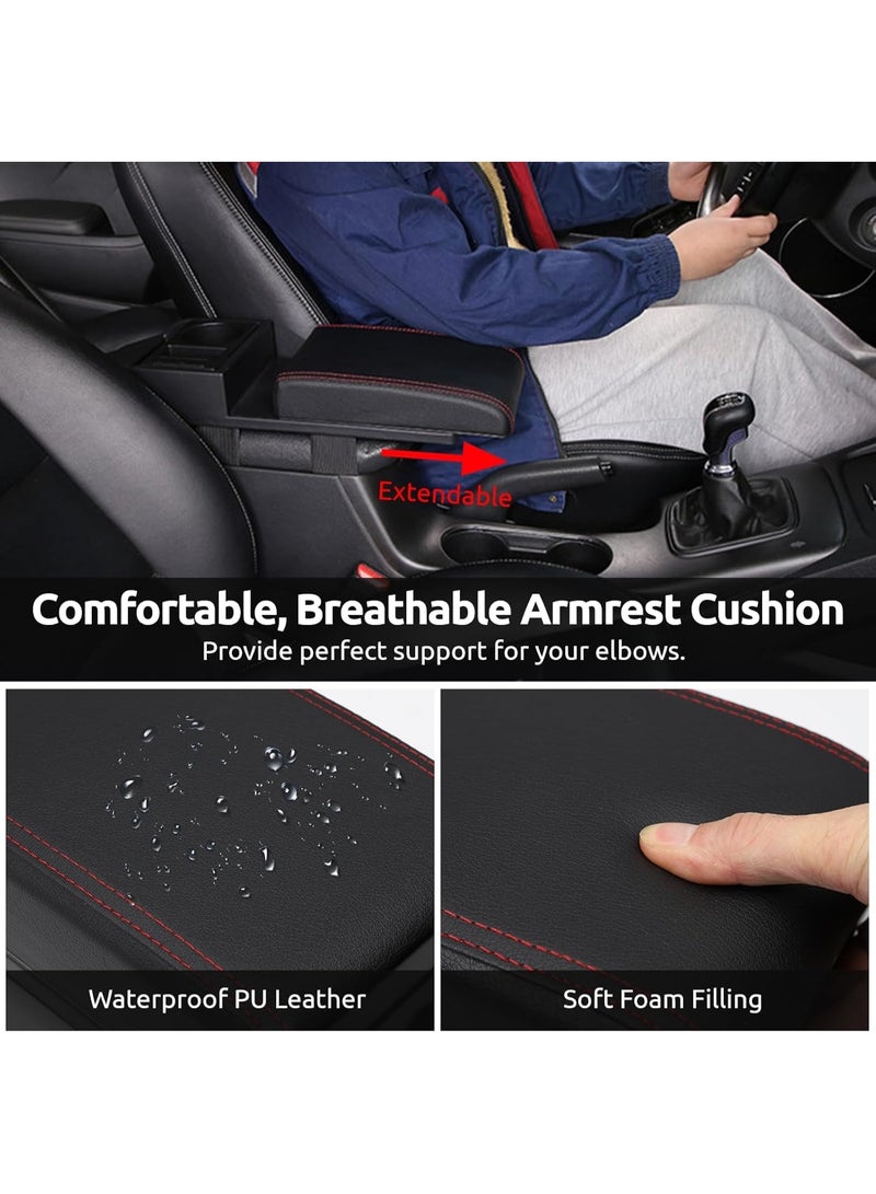 Soofam Adjustable Auto Center Console Armrest Pillow, Car Armrest Cushion with Storage Box Cup Holder, Universal Car Center Console Cover Car Armrest Storage Box for Most Vehicle (Size:15.7x6.3x2.4in) - Image 3