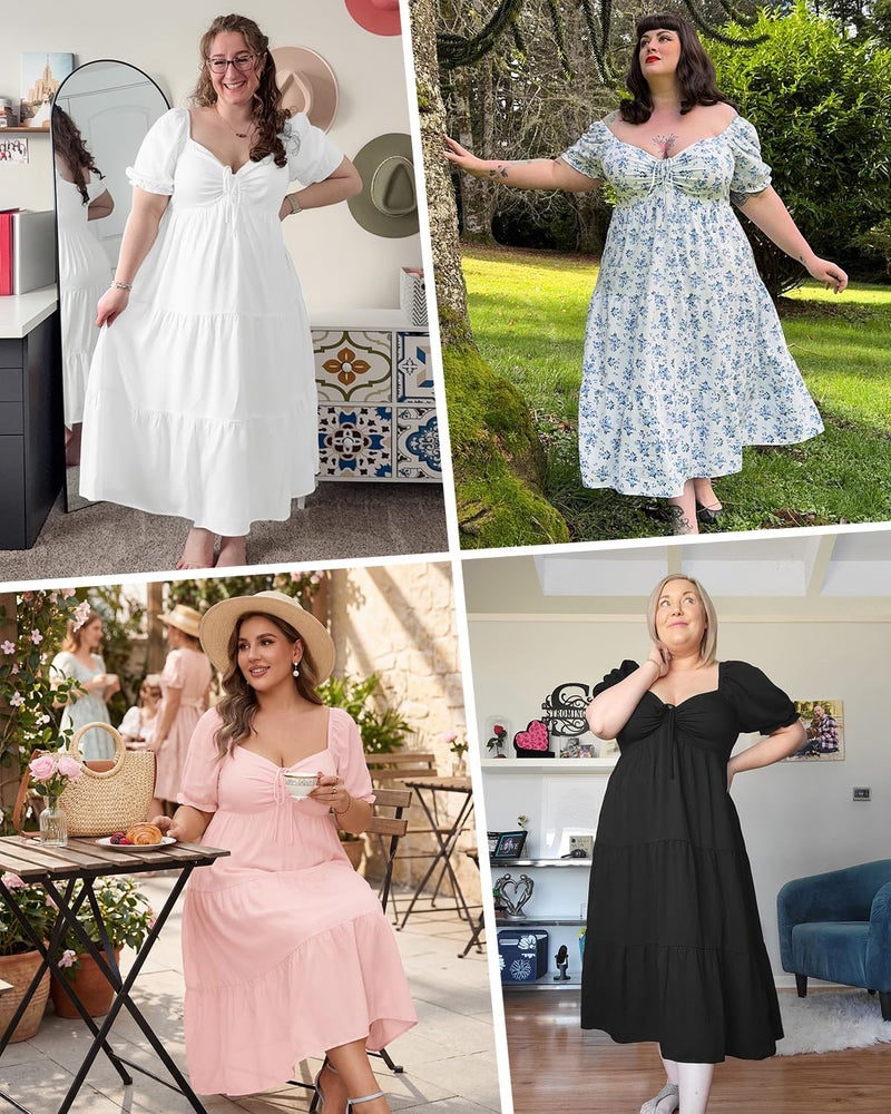 Talisea Plus Size Spring Dresses Women Floral Summer Boho Sundress Casual Beach Blue White Milkmaid Flowy Easter Midi Dress - Image 2