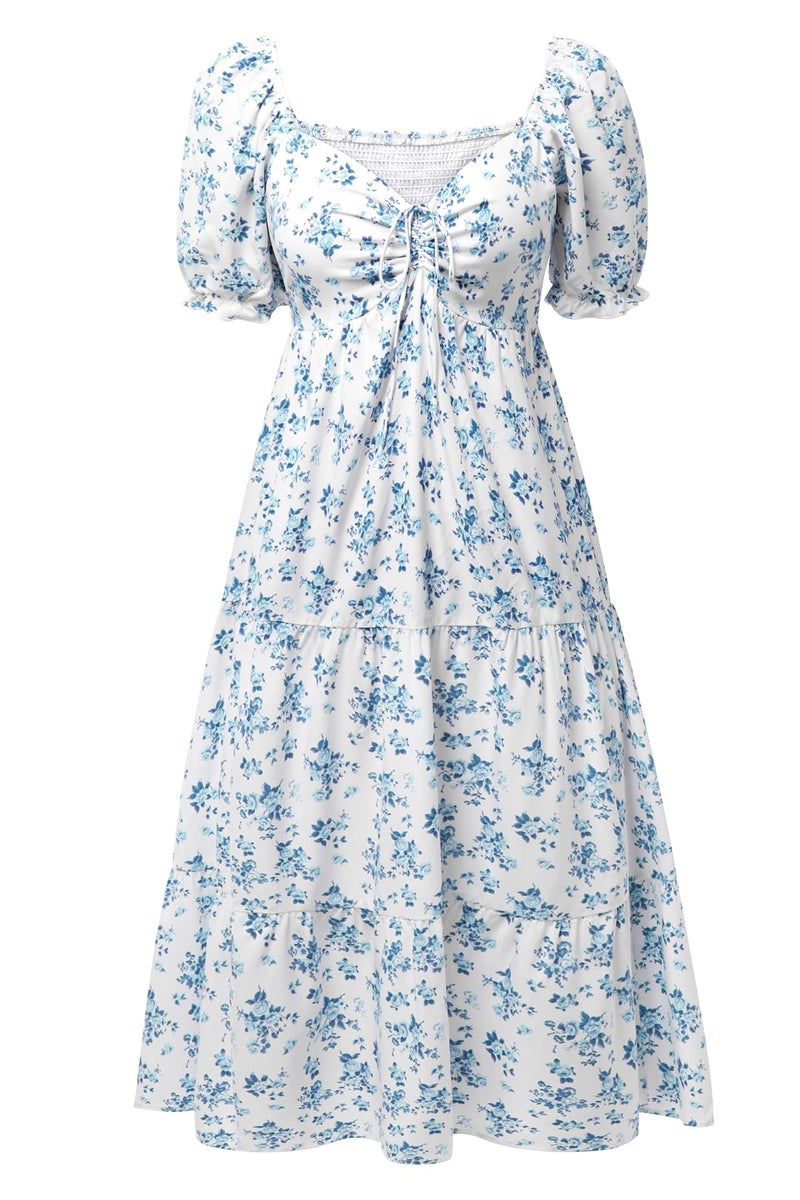 Talisea Plus Size Spring Dresses Women Floral Summer Boho Sundress Casual Beach Blue White Milkmaid Flowy Easter Midi Dress - Image 1