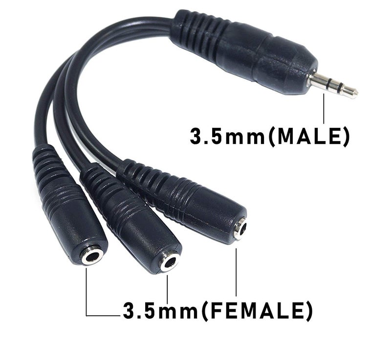 KEBILSHOP 3.5mm Stereo Jack 1 Male to 3 Female Headphone Earphone Audio Splitter Cable,15cm(Black) - Image 3