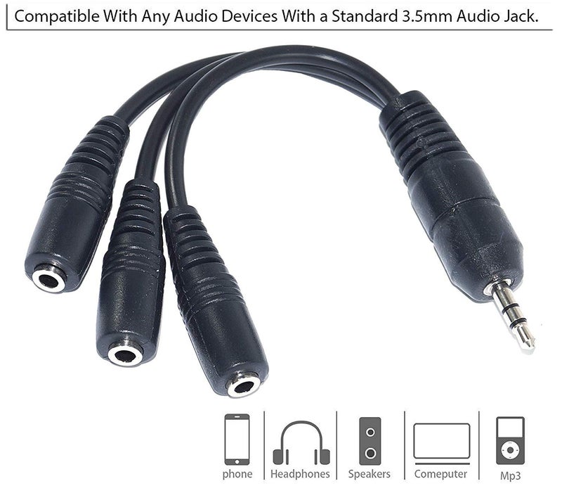 KEBILSHOP 3.5mm Stereo Jack 1 Male to 3 Female Headphone Earphone Audio Splitter Cable,15cm(Black) - Image 4