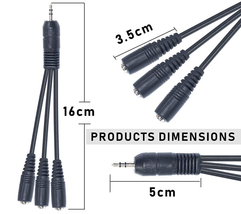 KEBILSHOP 3.5mm Stereo Jack 1 Male to 3 Female Headphone Earphone Audio Splitter Cable,15cm(Black) - Image 2