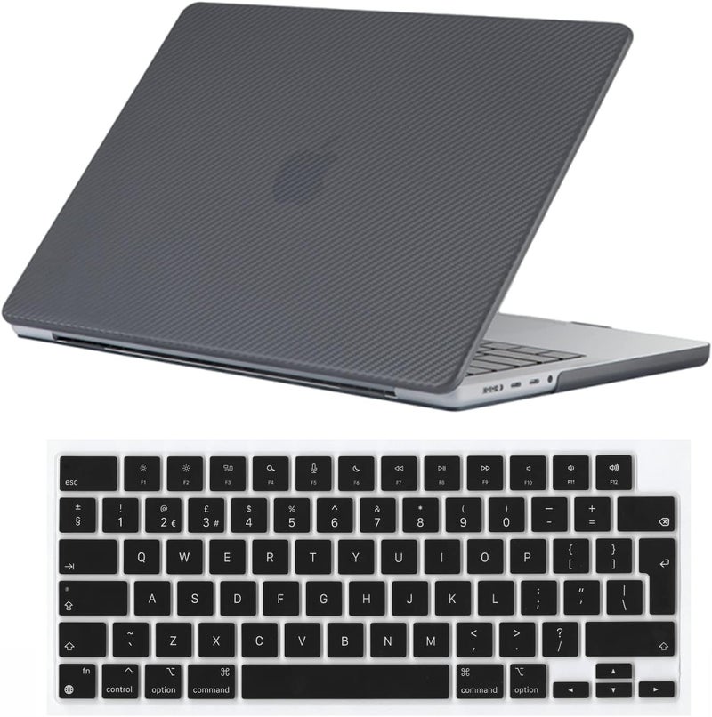 سيفن لاين متوافق مع حافظة MacBook Air 13 بوصة شريحة M2/M3/M4 2022-2025 لـ 13.6 بوصة موديل A2681/A3113/A3240 حافظة صلبة للكمبيوتر المحمول مع غطاء لوحة مفاتيح، (ألياف كربون) أسود - Image 1