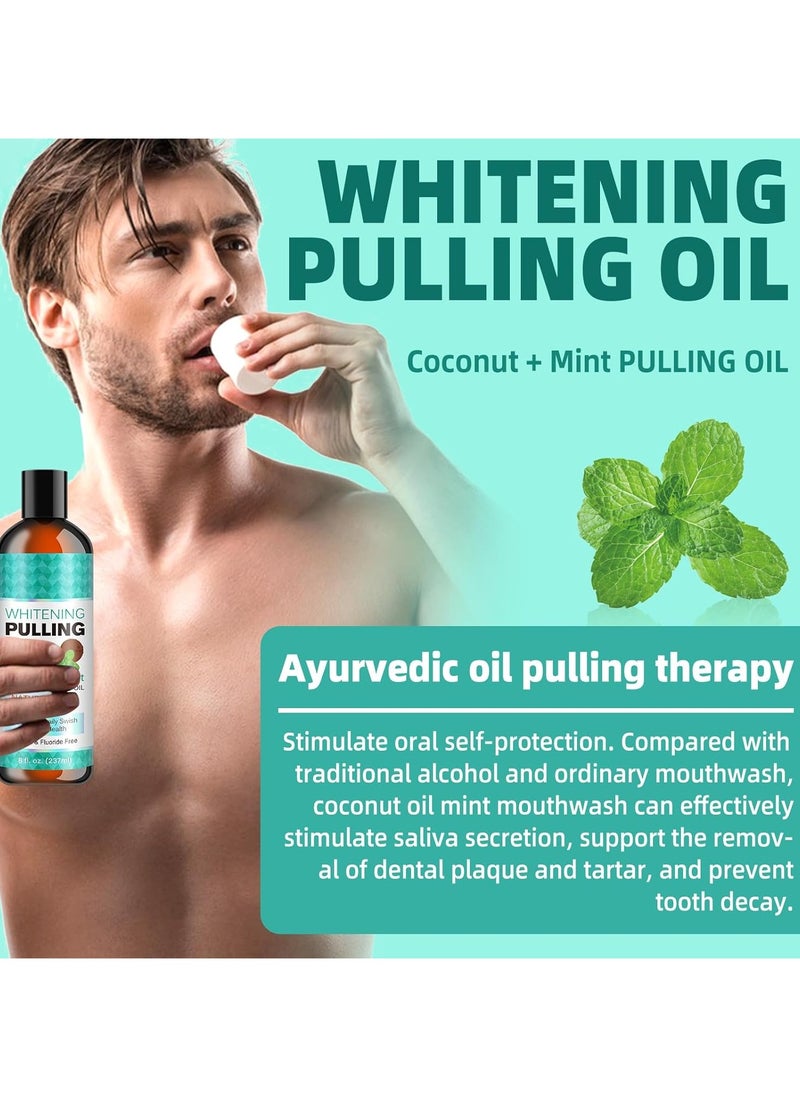 Oral Coconut Oil Pulling Mouthwash with Coconut and Peppermint Oil Ayurvedic Mouthwash for Fresh Breath Teeth Whitening Mint Pulling Mouthwash Natural Essential Oil Mouthwash with Tongue Scraper 100ML  - Image 2