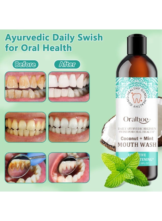 Oral Coconut Oil Pulling Mouthwash with Coconut and Peppermint Oil Ayurvedic Mouthwash for Fresh Breath Teeth Whitening Mint Pulling Mouthwash Natural Essential Oil Mouthwash with Tongue Scraper 100ML - Image 2