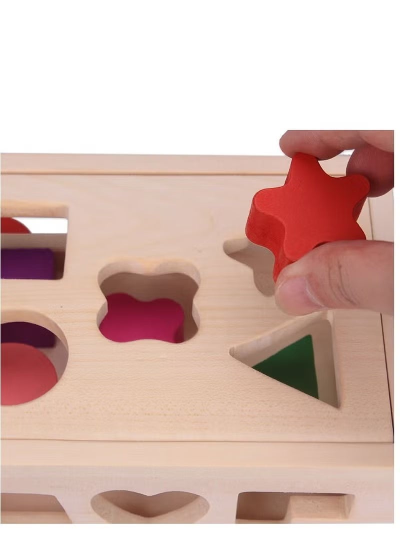 Soofam Classic Wooden Toy With 15 Shapes Shape Sorter Toys Rectangular Shaped Wooden Sorter Toy Multicolored For Toddlers Ages 3+ Kids 19x17.5x9.5centimeter - Image 4