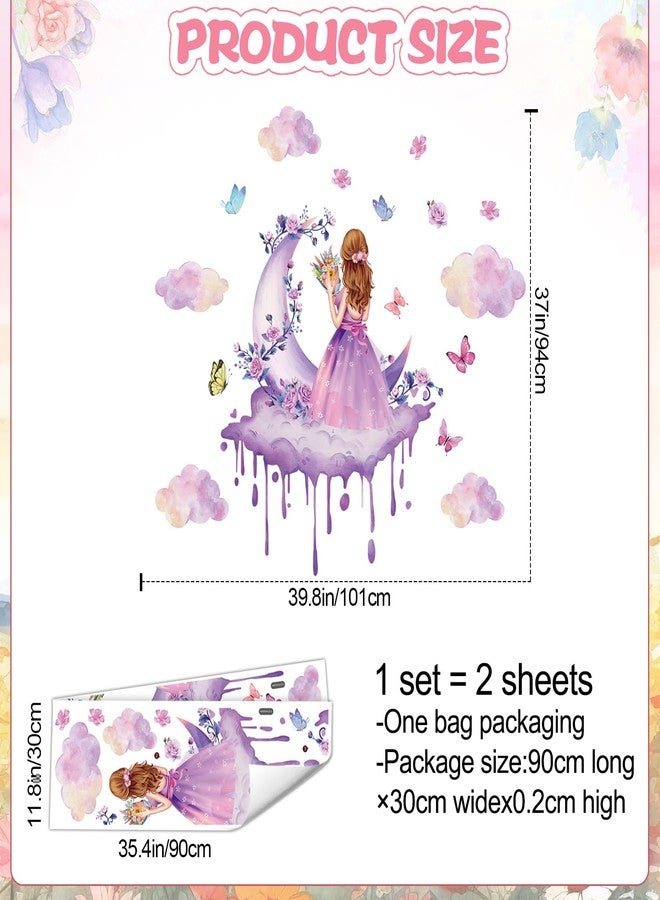 LiveGallery Removable 3D Princess Little Girl Wall Decal DIY Purple Butterfly and Moon Wall Decor Peel and Stick Clouds Wall Sticker for Kids Baby Girls Teens Nursery Bedroom Living Room Decoration (C) - Image 2