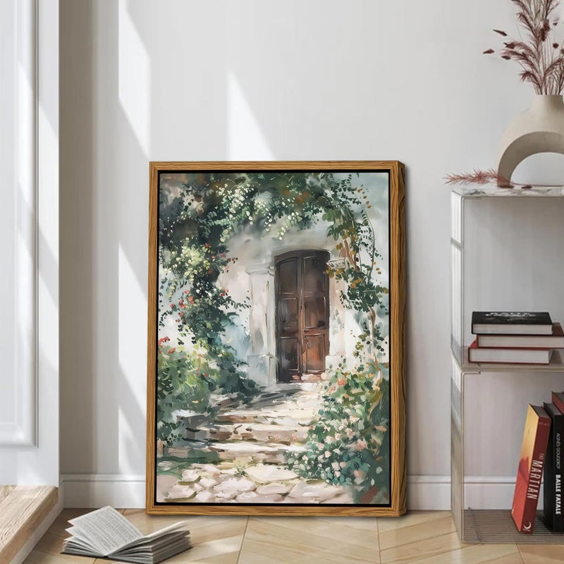 AKWISH Floating Framed Canvas Vintage Wall Art, Rustic Cottage Spring Garden Oil Paintings Print, Country Floral Pictures Wall Decor for Living Room Bedroom Office Home Decor 16x24 inch - Image 2