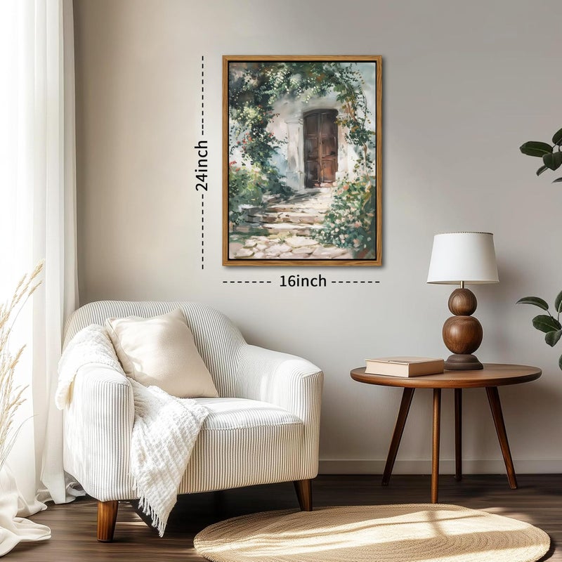 AKWISH Floating Framed Canvas Vintage Wall Art, Rustic Cottage Spring Garden Oil Paintings Print, Country Floral Pictures Wall Decor for Living Room Bedroom Office Home Decor 16x24 inch - Image 3